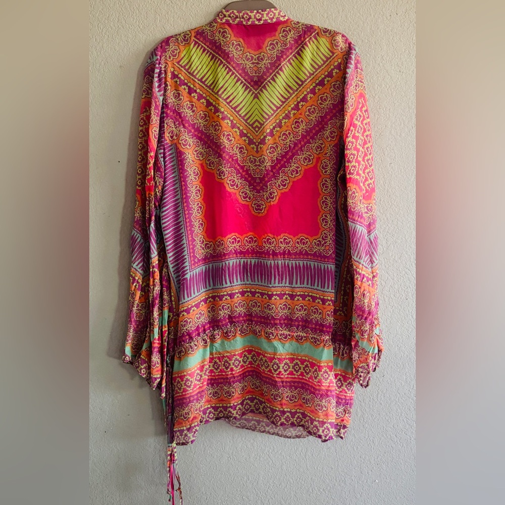 Hale Bob Sabrina silk georgette tunic Pink, orange, purple, green XS - Picture 2 of 4